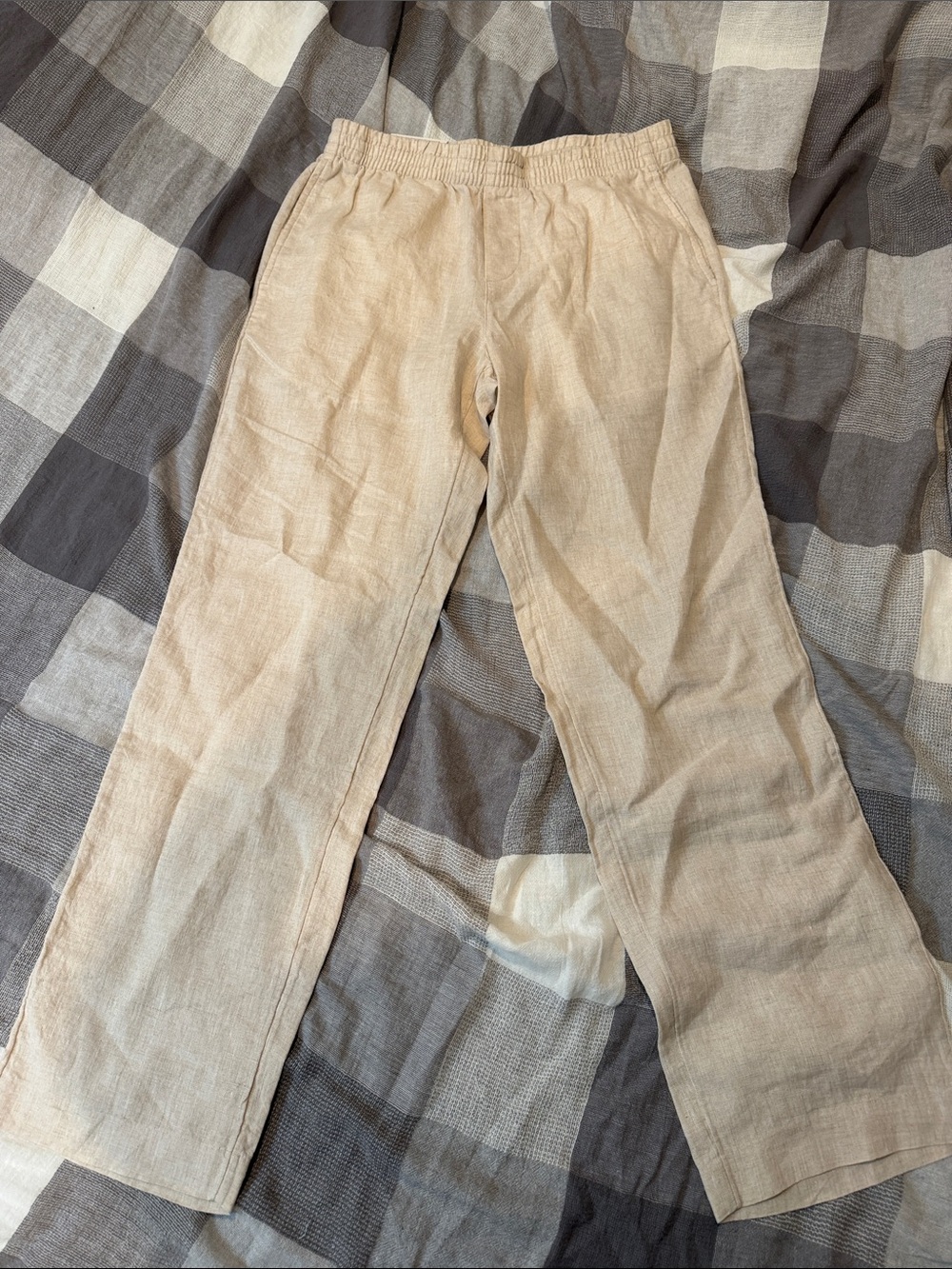NWT H&M Men’s Linen Pants Small Beige Regular Fit Drawstring